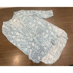 KNOX ROSE Womens XL Blue White Paisley Print Open Front Boho Kimono Cardigan